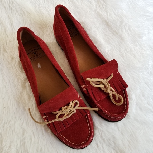 LUCKY BRAND | Red Suede Loafers - Picture 1 of 7